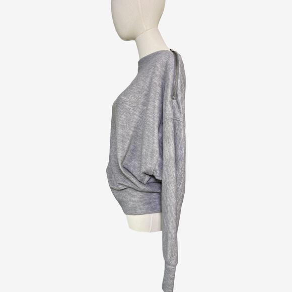 We The Free Gray Zip Shoulder Slouchy Boatneck Knit Pullover Top Size S - Picture 5 of 9